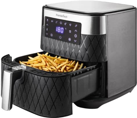 PremierTech PT55LAF Friggitrice ad Aria 55 Litri XL con 7 Programmi Display Digitale Touch Timer 60 Minuti Cottura 360° Temperatura Regolabile fino a 200°C Cestello Antiaderente Facile da Pulire