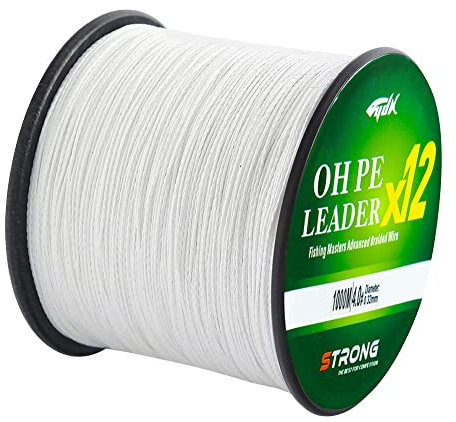 L SERVER Angelschnur Geflochten 500m/1000m 12-Fach Geflochtene Anti-Biss Angelschnur 100% PE Köder Angelschnur Meeresangelschnur 12.6-81kg, Weiß (1000m), 3.5 (0.30mm/27.8kg)