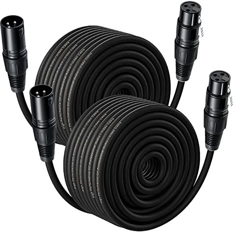 NUOSIYA 30m Cable XLR 2PACK Cable de micrófono XLR macho a hembra Cable XLR balanceado de 3 pines para micrófono, mezclador, altavoz, amplificador