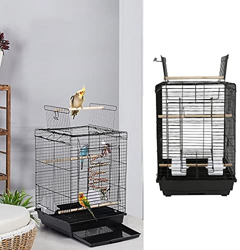 MINGYI Kleiner Vogelkäfig für den Innen- und Außenbereich, Vogelkäfig mit Griffen, Voliere für Papageien/Wellensittiche/Kanarienvogel/Parakeet/Nymphensittiche/Finken (Schwarz, 40 x 40 x 58 cm)