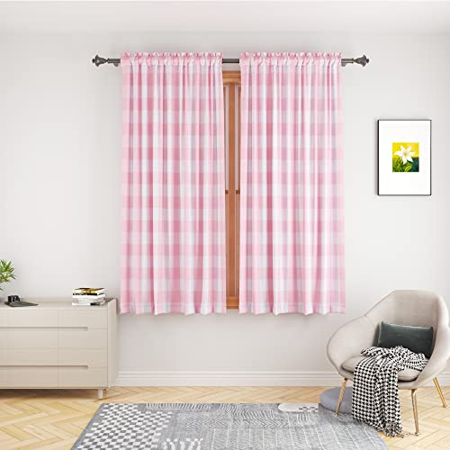 UPOPO Buffalo Karierte Fenstervorhänge, 121,9 cm lang, für Wohnzimmer, Schlafzimmer, Baumwolle, kariert, Gingham, Bauernhaus, rustikale Dekoration, Vorhänge, 2 Paneele, Stangentasche, Küche, Keller