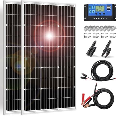DOKIO 2PC Panneau Solaire 100W 18V Photovoltaïque Monocristallin 200W pour charger la Batterie 12V