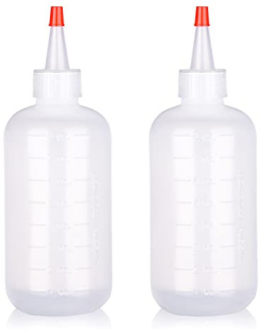 AOVNA 2 Packs Applicator Bottle with Tip Squeeze Plastic Applicator Bottle Graduated Applicator Bottle for Salon Hair Care (240ml), Red