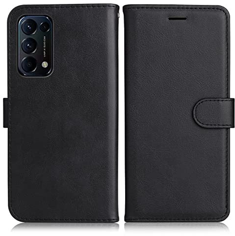 DENDICO Hülle für Oppo Find X3 Lite, PU Leder Brieftasche Handyhülle, Flip Tasche TPU Schutzhülle mit Kartenfach für Oppo Find X3 Lite, Schwarz