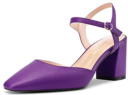 OISEGOP Donna Chunky Blocco Alto High Tacco Heel Quadrata Punta Pumps Cinturino alla Caviglia Slingback Fibbia Ufficio Feste Scarpe Viola 45 EU