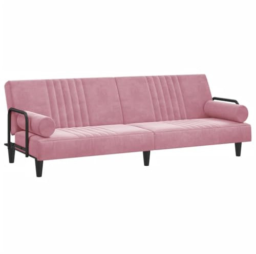 vidaXL Schlafsofa mit Armlehnen, Sofa mit verstellbaren Rückenlehnen, Couch für Wohnzimmer, Schlafcouch Bettsofa Sofabett, Rosa Samt