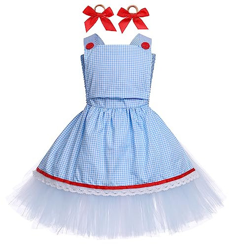 FYMNSI Kids Girls Costume Halloween Cosplay Costume Wizard Of Oz Costume Dorothy Fancy Dress Scarecrow Costume Tin Man Costumes World Book Day Costumes Role Play Party Tutu Dress Dorothy 3-4 Years