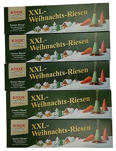 Sparpack Knox XXL-Weihnachtsriesen-Räucherkerzen bunt gemischt -5 Räucherkerzen mit Glimmerschale (10)