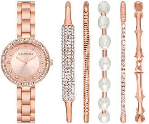 Skechers Orologio da Donna, Bracciale Glitz Set, Movimento a Tre Lancette, Acciaio Inossidabile, Cassa 32 mm e Bracciale in Acciaio Inossidabile, Oro Rosa