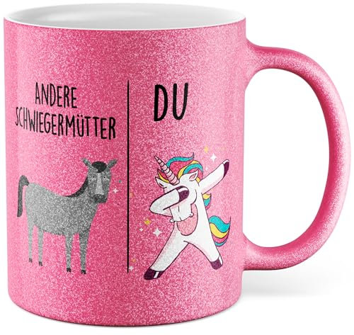 Tasse Schwiegermutter Geschenk Andere Schwiegermütter - Du, Kaffeetasse Schwiegermama Geschenk für Frauen Ehe Hochzeit, Geschenkidee Frau Verlobung Geburtstag Muttertag Kaffee-Becher (Weiß/Glitzer)