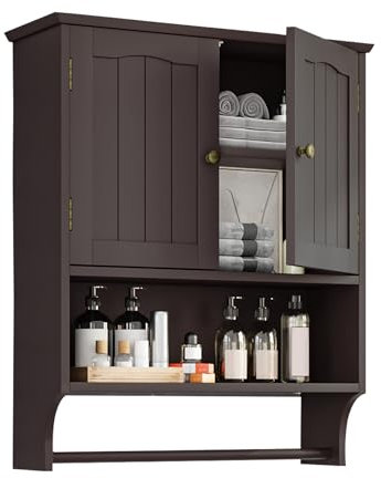 Mino Kesper Badezimmerschrank, Badezimmer Wandschrank mit 2 Türen und verstellbarer Ablage, Holz Medizin Schränke Wandhalterung über der Toilette Aufbewahrung