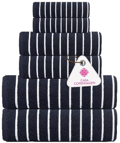 Casa Copenhagen Ecstatic 6-teiliges Handtuch-Set – Marineblau, 600 g/m², 2 Badetücher, 2 Handtücher, 2 Waschlappen aus weicher ägyptischer Baumwolle für Badezimmer, Küche und Dusche