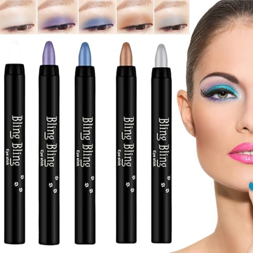Crayon à Paupières Pailleté - 5pcs Baton de Fard Crème Imperméable, Stylo Ombre Ver à Soie Nacré