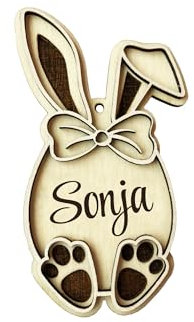 Holz Osteranhänger Geschenkanhänger Anhänger Ostern Osterhase Osterei Deko Ornament mit Gravur Wunschname Name Personalisiert Variante 4 (ca.80x45mm)