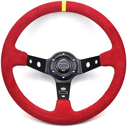 Volante Sportivo,Volante Da Corsa 14inch Red Deep HoSh Universal Racing Car Rally Drift Sport Volante Accessori