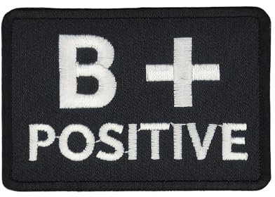 Blutgruppe B + Positive Aufnäher zum aufbügeln oder aufnähen Bügelbild Aufbügler für Kleidung gestickter Bügelpatch Applikation Biker Patch Größe 7,4 x 5,1 cm