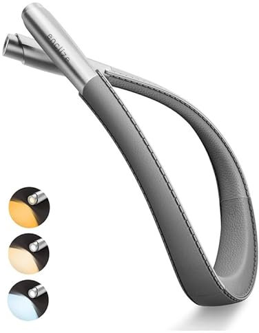 enclize LED-Nackenleselampe, Buchlampe zum Lesen im Bett, 3 Helligkeitsstufen einstellbar, leichtes, komfortables Design, Hände frei, langlebig, perfekt zum Basteln, Stricken, Camping, Grau Silber