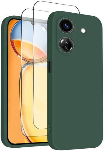 ISOI - Funda para Xiaomi Redmi 13C/Poco C65, Carcasa Silicona líquida Suave, con 2 Pack Protector de Vidrio Templado, Protección de Cuerpo Completo Ultra Delgada a Prueba de Golpes - Verde Noche