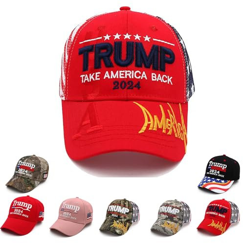Trump 2024 Mütze MAGA Mütze bestickt Take America Back Donald Trump Slogan USA verstellbare Baseballkappe für Damen und Herren, Trump Hut-Tab-Mesh-Rot, Einheitsgröße