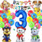 YISKY Dog Cartoon Luftballons Geburtstag Deko 3 Jahre, Hund Geburtstagsdeko 3 Jahr Ballon, Paw Luftballon Geburtstag 3 Jahre, Happy Birthday Banner für 3 Jahre Kindergeburtstag Partydeko