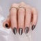 24Pcs Almond False Nails Short - Glitter Cat Eye Stick on Nails - Black Fake Nails with Glue Press on Nails - Full Cover Acrylic Nail Tips for Women Girls DIY Manicure Nail Art