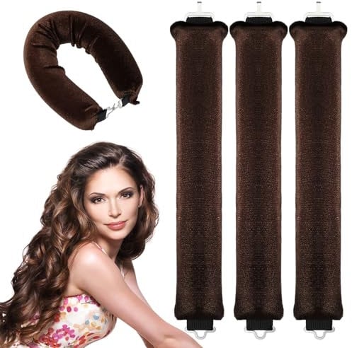 Andibro 3 Pack Hitzefreier Lockenwickler,über Nacht hitzefreie Locken Blowout Stäbe Stirnband DIY Wellen Lockenwickler Stäbe mit Haken Locken zum Schlafen Styling Tool für die meisten Haartypen(braun)