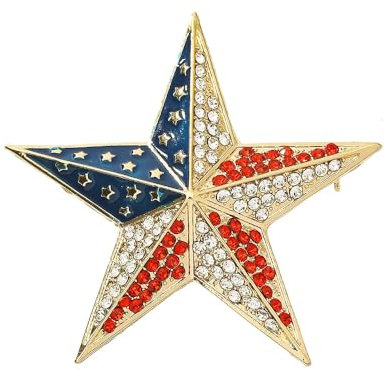 Broche en forme d'étoile en strass pour femme et homme en cristal émaillé 4 juillet - Médaille patriotique américaine - Accessoires plaqués or - Accessoires pour élection présidentielle - Indépendance