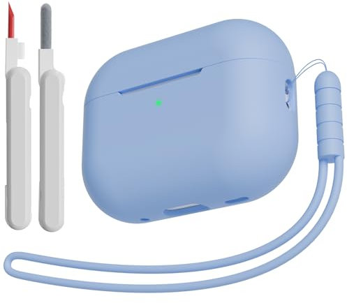 KOKOKA Silikon Hülle Schutzhülle Kompatibel für Airpods Pro 2/1 2023/2022/2019 mit Reinigungsset und Silikonband, Stoßfeste Weiche Schutzhülle Case für Airpods Pro 2nd/1st Generation, Sky Blue