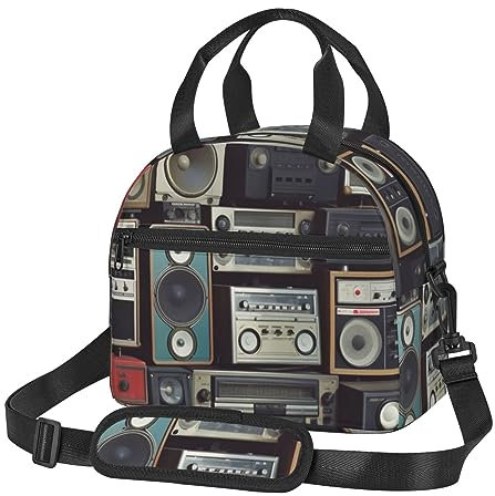 Isolierte Lunchtasche, Vintage-Stil, Wand-Design, Boombox, Lunchbox für Männer und Frauen, wiederverwendbare Kühltasche für die Arbeit