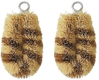 Natural Palm Mini Tawashi Brushes - Set of 2 - Stripes - Premium Coconut Fiber - Scrubber for Cleaning Small Spaces - Made in Japan