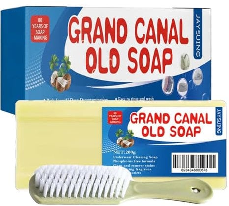 200g Gra-nd Canal Soap and Brush,Laundry Stain Remove Soap, Powerful Stain Remover Underwear Cleaning Soap, Hand Protection Stain Remover Soap,Stains Oil Removing from Clothes and Fabrics
