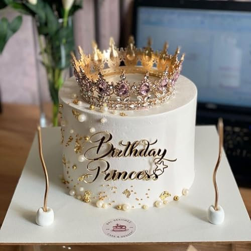 Birthday Princess Cake Side Decoration, Acrylic Gold Birthday Cake Topper for Girls Party Decoration Supplies