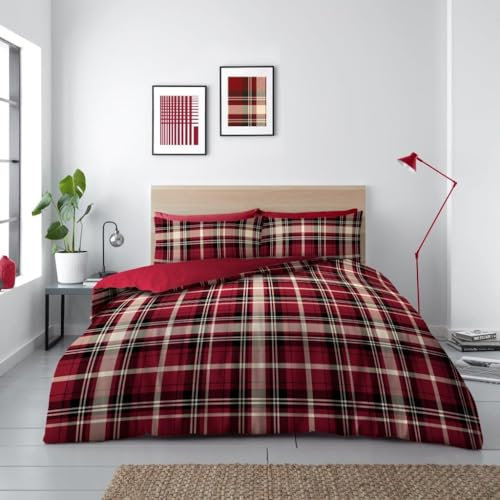 GC GAVENO CAVAILIA Parure de lit Double à Motif géométrique – Parure de lit et Lin à Carreaux – Housse de Couette hypoallergénique – Housses de lit Rouges
