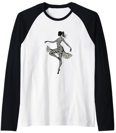 Trendy Zebra Print Ballerina Ballet Dancer Women Teens Girls Raglan Baseball Tee