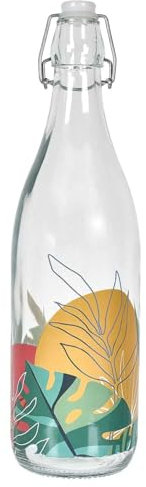 HOME DECO FACTORY, KA0465, Bouteille en Verre à Clapet Multicolore 1L - Design Élégant et Pratique pour Boissons, Idéale pour Table et Cuisine - Transparent, 1L, Multicolore