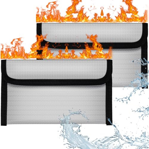 OFFCUP 2 Piezas Carteras Ignífugas 20.2x11.8 cm, Bolsa Ignífuga para Documentos Bolsa Ignífuga Impermeable Objetos de Valor, Documentos, Tarjetas, Tarjetas Bancarias y Pasaportes(Gris)