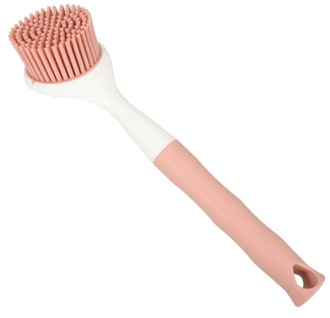 Healeved Washing Up Brush for Kitchen - Silicone Scrubbing Brush with Non Slip Handle, Pink Dish Brush for Pans, Pots, Kitchen Sink Cleaning - Washing Up Brushes