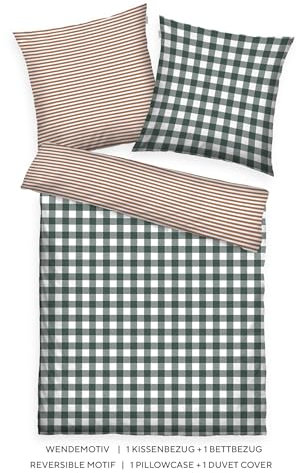 TOM TAILOR Flanell-Bettwäsche, 80x80 cm + 135x200 cm, 100% Baumwolle/ Flanell, Mit Wendemotiv und farbigem Markenreißverschluss, CLASSIC CHECK Grün, Braun (Forest & Rusty Red)
