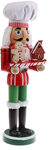 Qianly 36cm Holz Nussknacker Soldat Weihnachtsmann Koch Figuren für Festlichkeiten, Koch