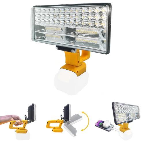 Cordless LED Work Light for Dewalt 18V/20V Battery, 90W 5400ML Flood Lights with Type C & USB Charging Port, 2 Brightness Adjustment Portable Spotlight for Emergency, Camping (No Battery)