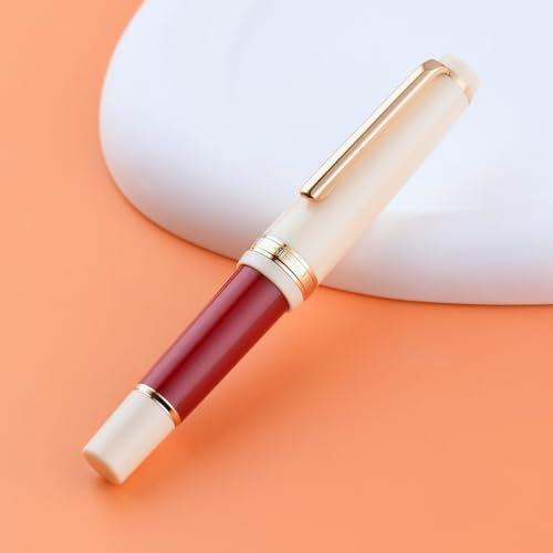 JinHao 82 roter Füller mit feiner Spitze, kurzer Acryl-Füllfederhalter mit Tintenkonverter