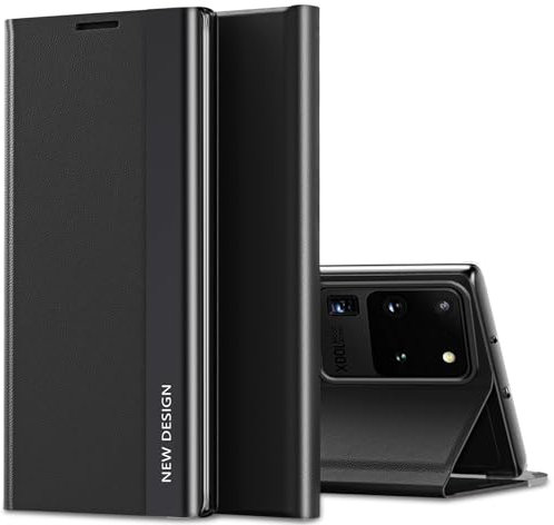 Handyhülle für Samsung Galaxy S20 Ultra Hülle View Flip Case Luxus Galvanisierungs Extra Dünn S20 Ultra Handytasch Case Sichtfenster Stoßfest Schutzhülle für Samsung Galaxy S20 Ultra 5G (Schwarz)