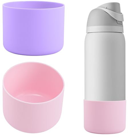 Risipu 2PCS Silicone Water Bottle Boot for Owala 24oz 32oz, Anti-Slip Protective Sleeve Bottom Bumper Protector for Owala Twist & FreeSip & Flip Stainless Steel Water Bottle (Purple+Pink, 24OZ)