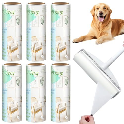 Fusselrolle, 16CM Fusselrolle Set für Tierhaare, Kleidung, Möbel, Teppich, Extra Klebrige Abnehmbarer Griff Fusselrolle Nachfüllungen, 55 Blatt/Rollen (6*Nachfüllungen)