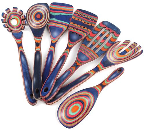 comfoyar Pakkawood Juego de Utensilios de Cocina, 7 Piezas Cucharas de Madera para Cocinar Con Spatula y Ladle, Resistencia al Calor Adecuado para Ollas no Pegajosas