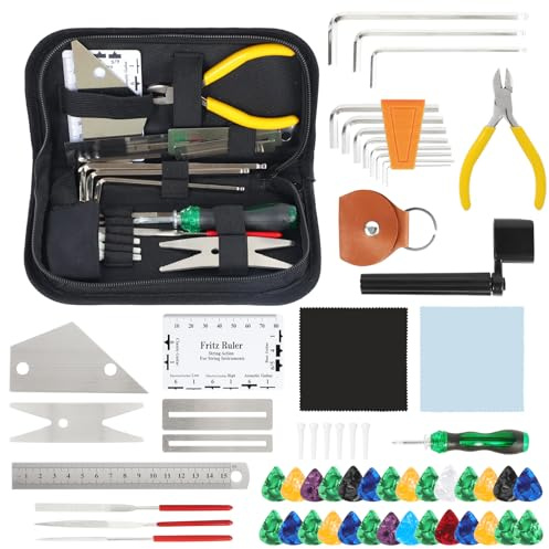 PopuLike 61Pcs Guitar Maintenance Kit with Picks for Guitars | Guitar Accessories for Acoustic, Electric, Bass Guitars, Maintenance and Cleaning Kit Ideal Gift for Musicians
