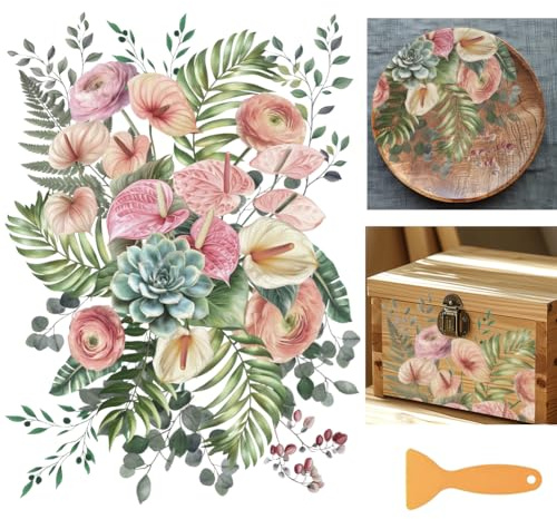 beinkmake 3 Sheets Flower Bouquet Rub on Transfers for Crafts and Furniture 12×6inch Calla Lily Foral Buttercups Ferns Furniture Transfer Stickers for Wood Furnishings Cabinet Dressers Home Decor