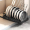 Organizador de Ollas y Sartenes 2 unidades, Extensible Organizador Tapas Ollas con 8 Compartimentos Ajustable, Soporte Tapas Ollas y Sartenes para Cocina, Negro