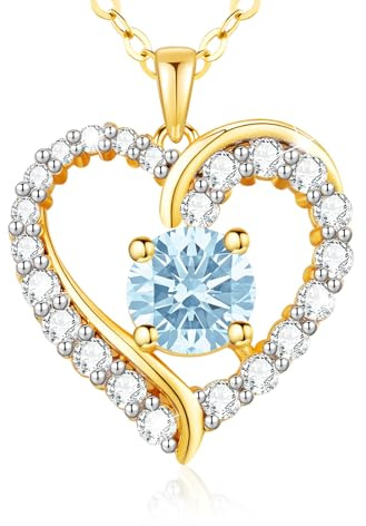 LAVUMO Kette Damen 14K Gold Herz Halskette Damen Echt Silber 925 Geburtsstein Halsketten für Frauen Gold Schmuck Geschenke für Sie Frauen Freundin Geburtstag Valentinstag Weihnachten Muttertag