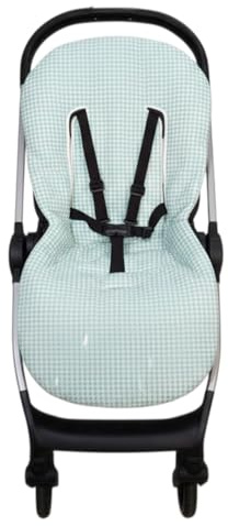 Colchoneta Universal para Silla de Paseo – Funda Transpirable y Acolchada para Carro de Bebé, Ideal para Verano y Entretiempo, Compatible con la Mayoría de Sillas, Fácil de Lavar (Vichy Verde)